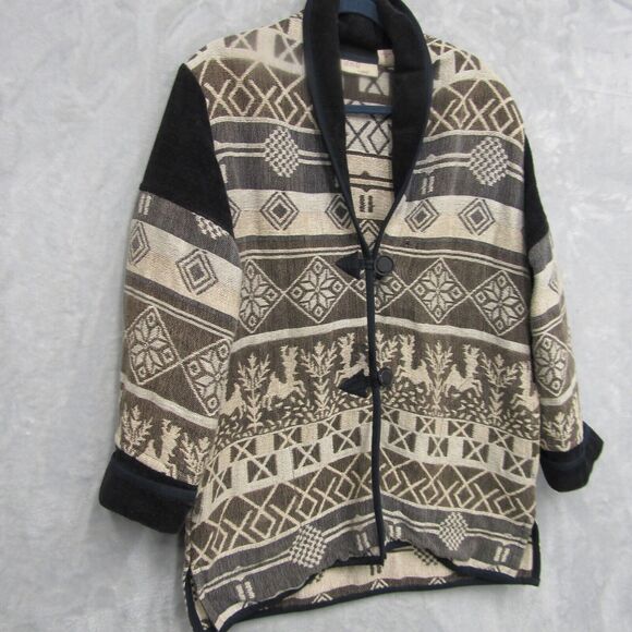 Anu By Natural Cotton Winter Snowflake Print Blazer Jacket Size Medium Lagenlook - Picture 3 of 10